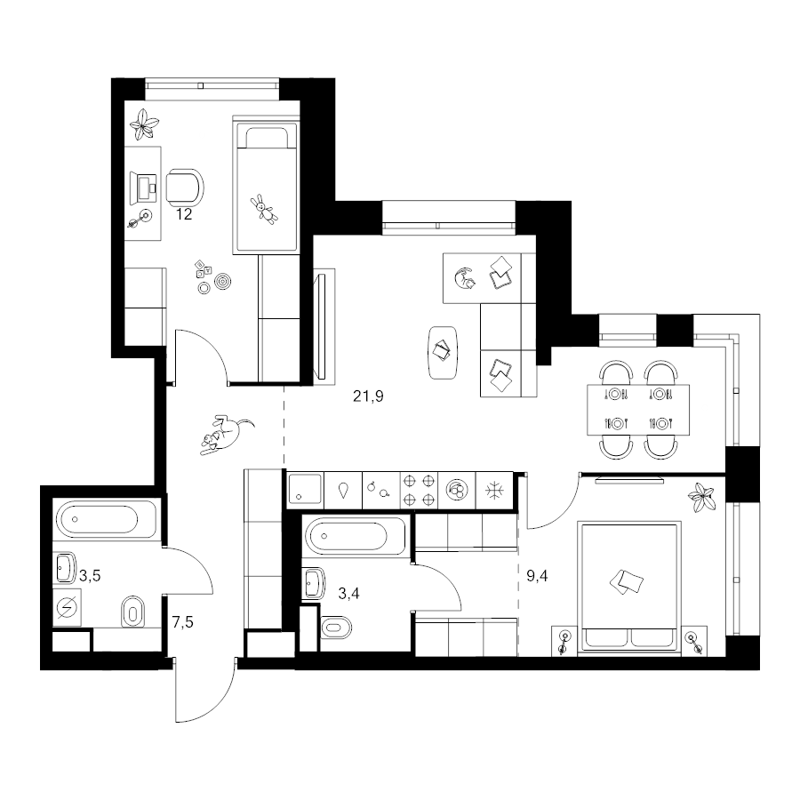 3 ккв (Евро) 61,1 м²