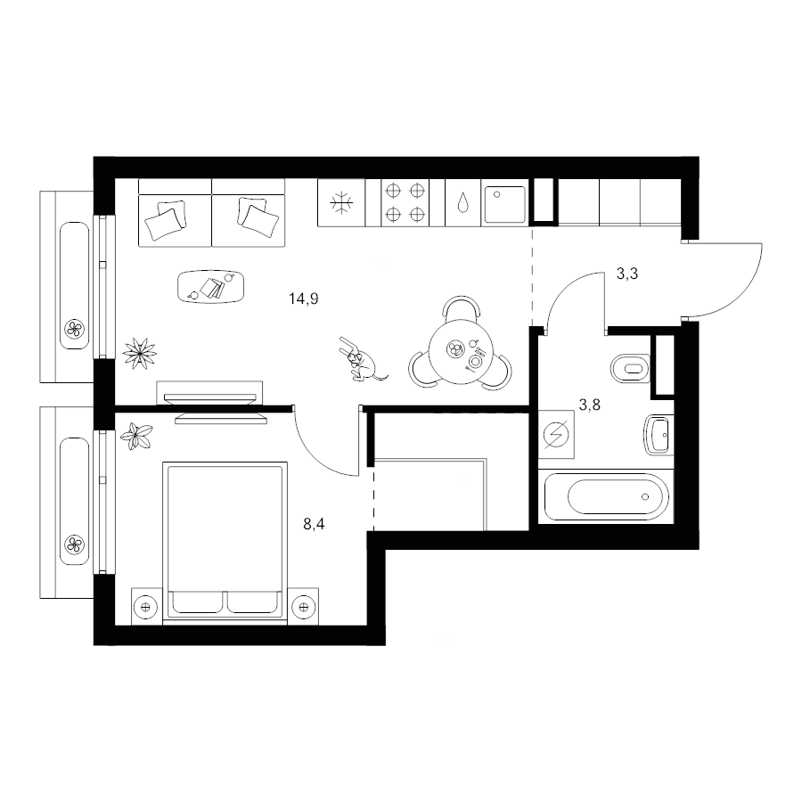 2 ккв (Евро) 33,4 м²
