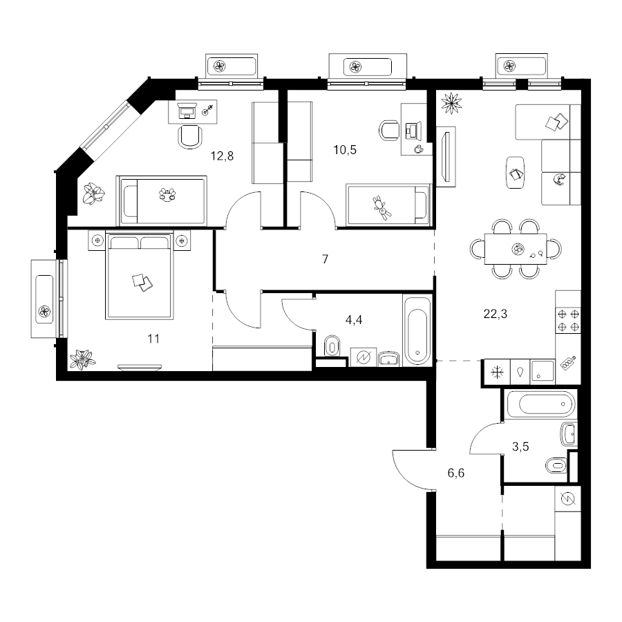 4 ккв (Евро) 85,4 м²