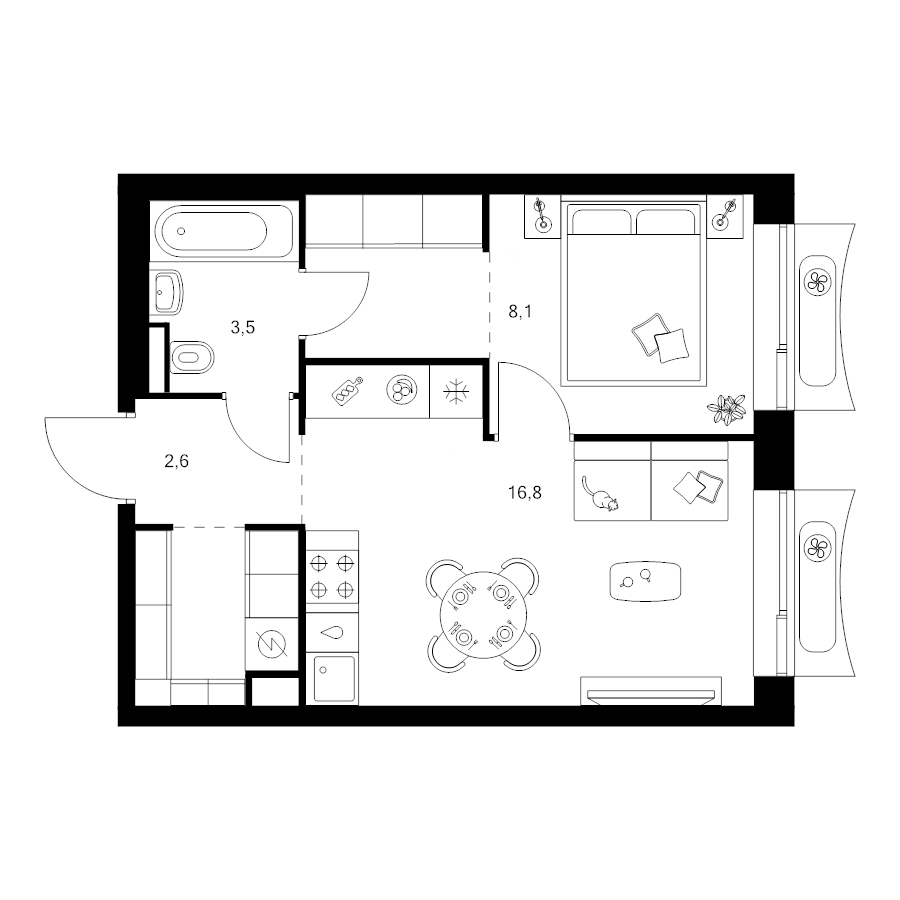 2 ккв (Евро) 38,2 м²