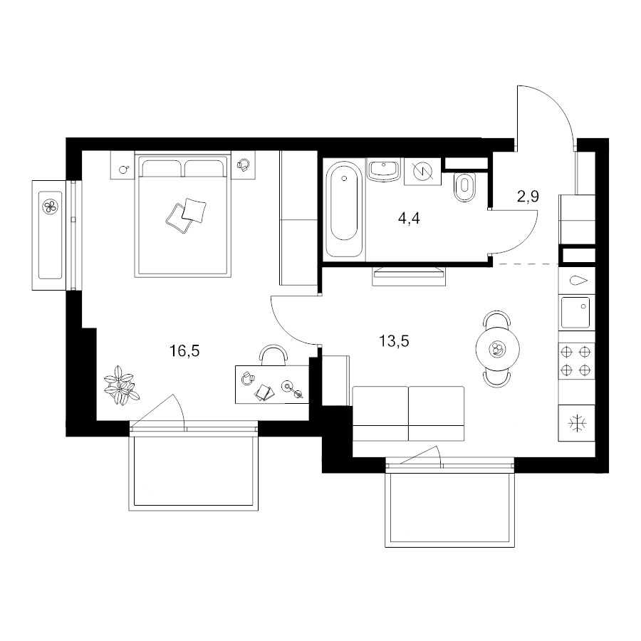 1 ккв 38,9 м²