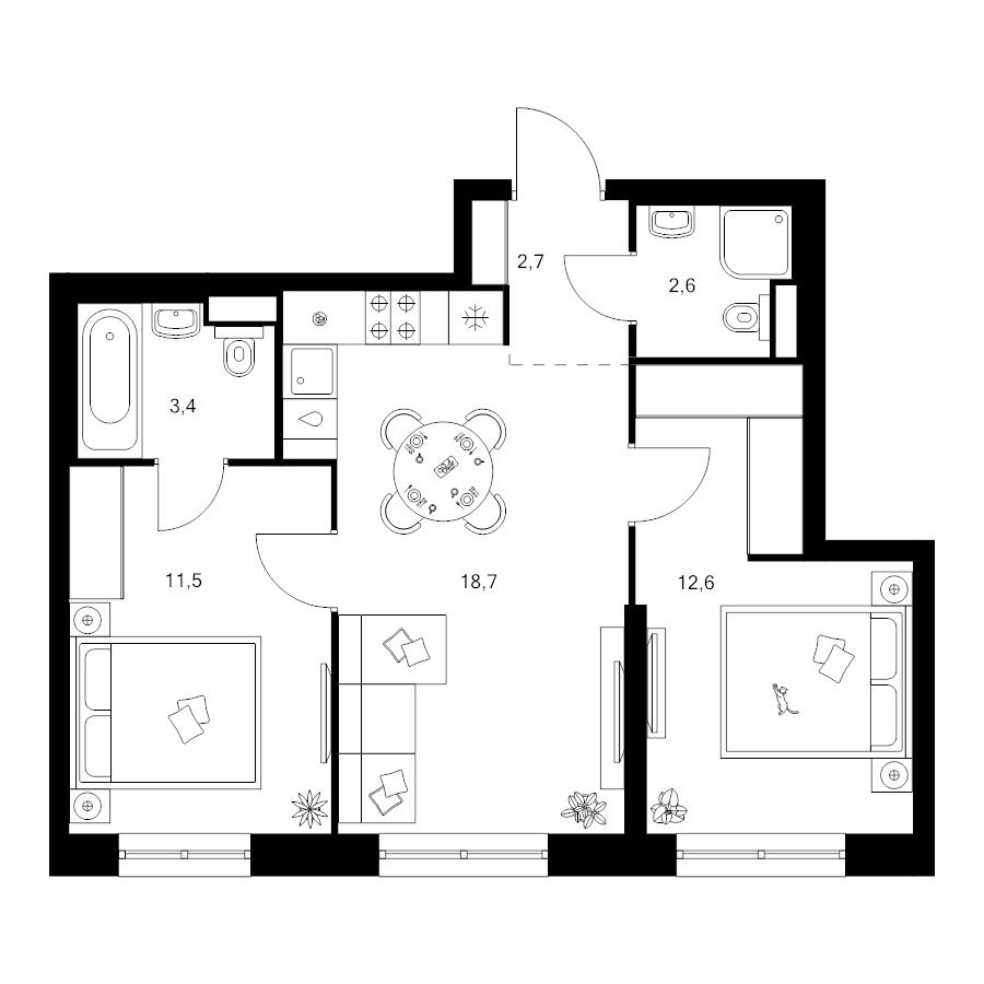 3 ккв (Евро) 51,5 м²