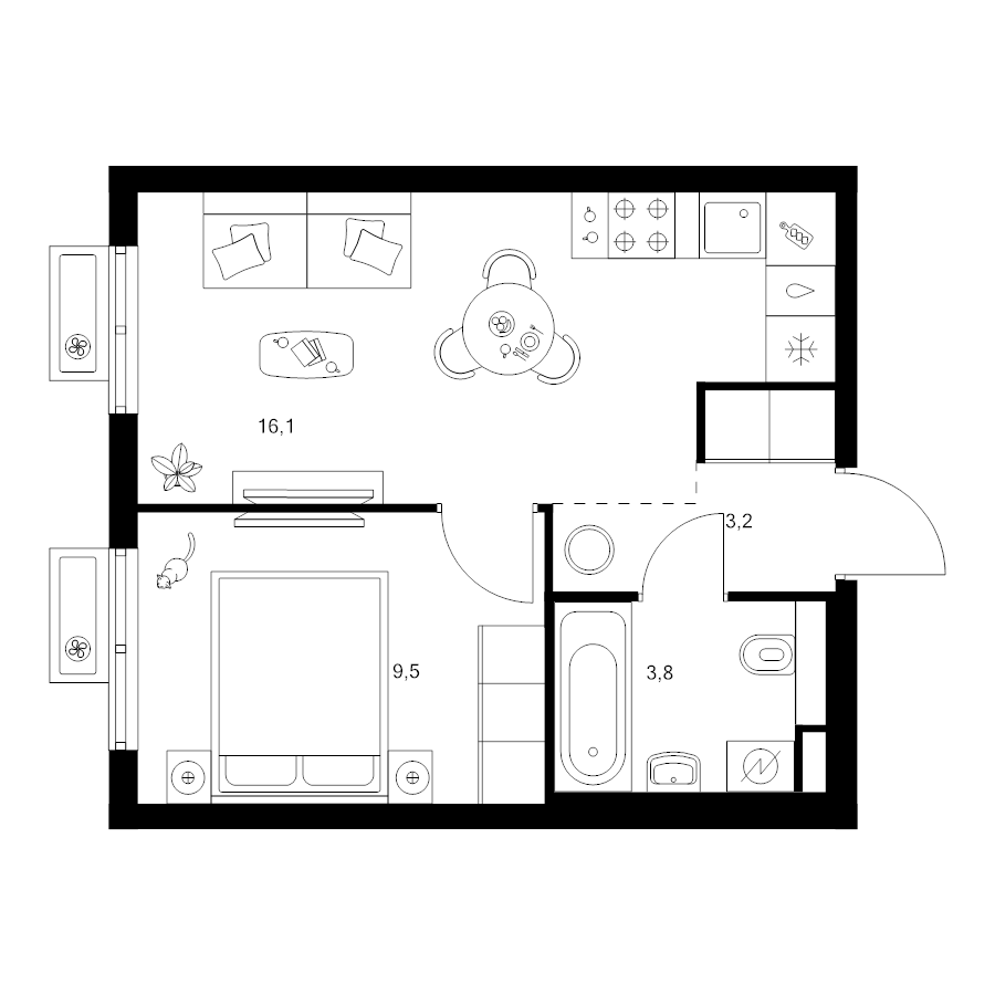 2 ккв (Евро) 32,6 м²