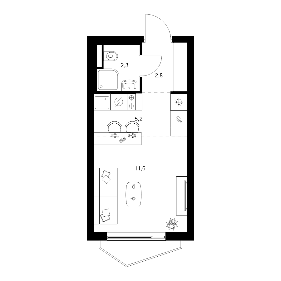 Студия 21,9 м²