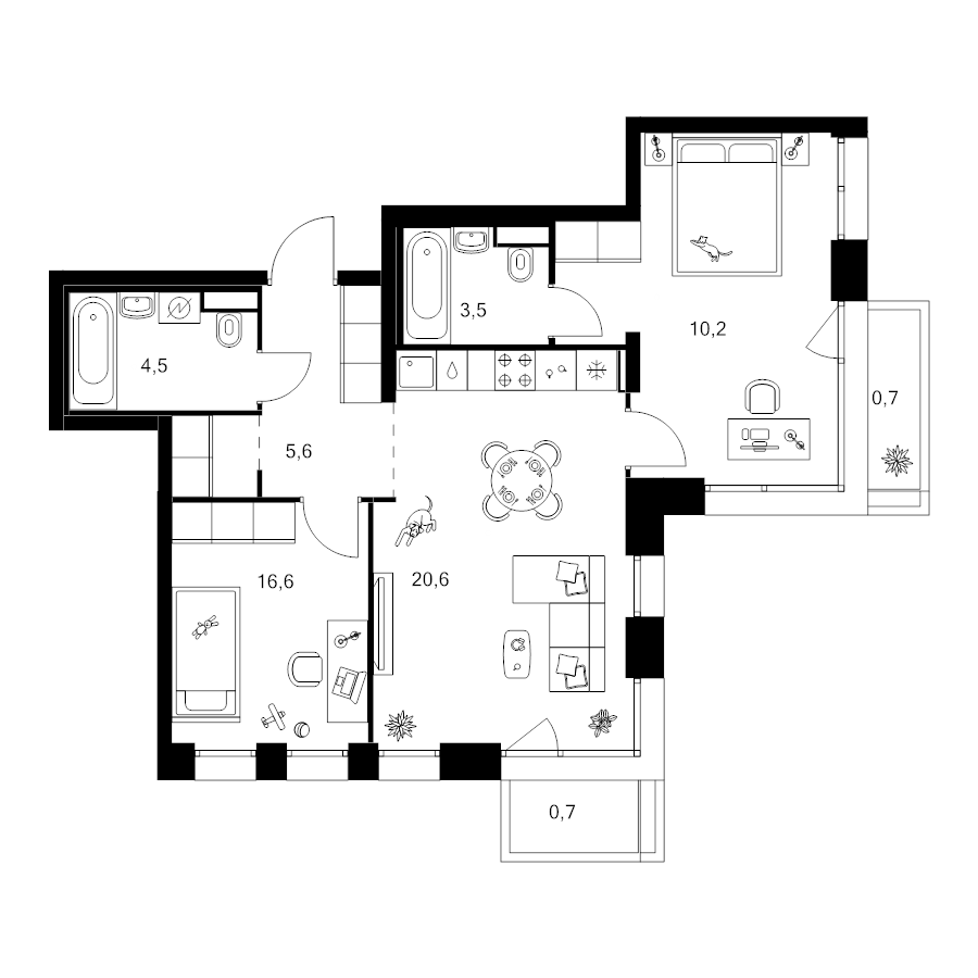 3 ккв (Евро) 64,4 м²