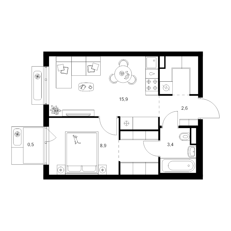 2 ккв (Евро) 38,2 м²