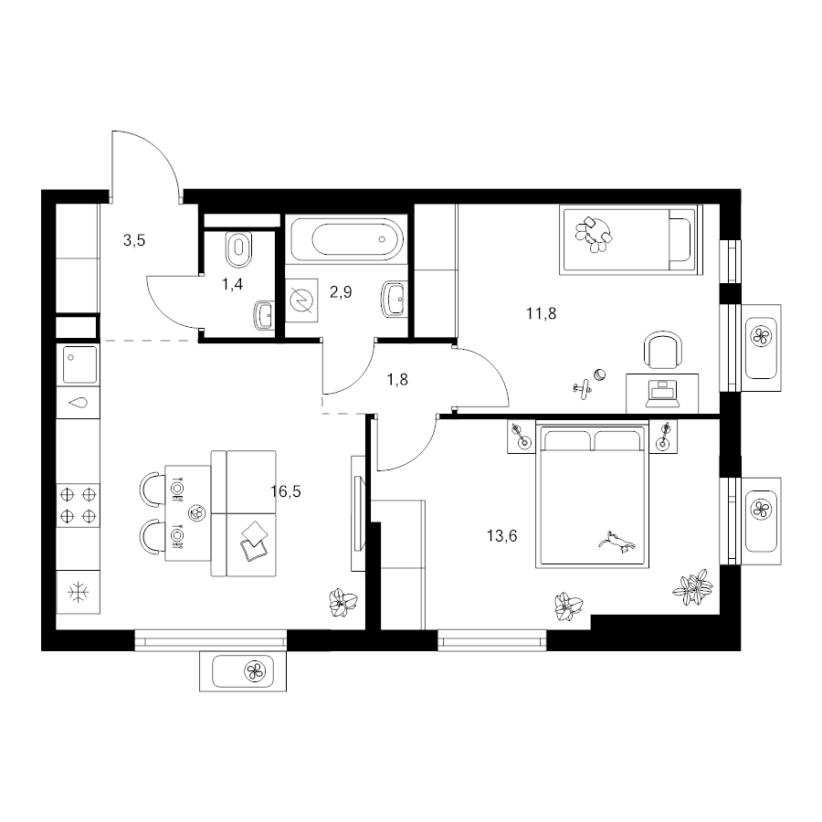 3 ккв (Евро) 51,5 м²