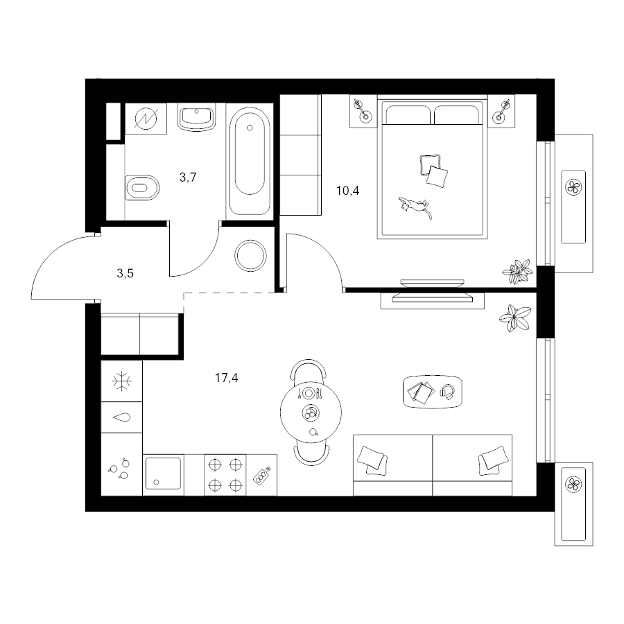 2 ккв (Евро) 35 м²