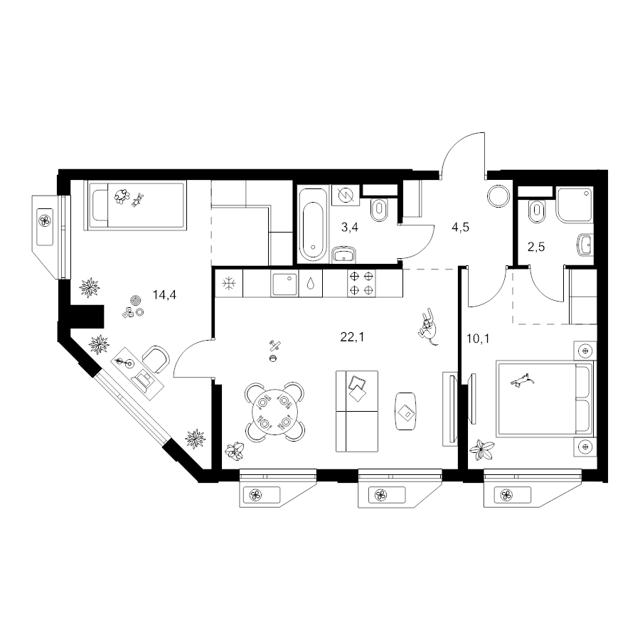 3 ккв (Евро) 62,4 м²