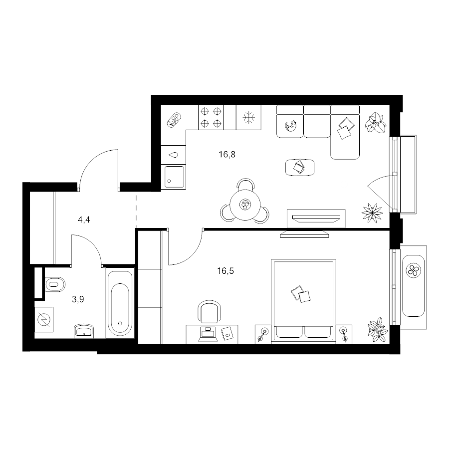 2 ккв (Евро) 41,8 м²