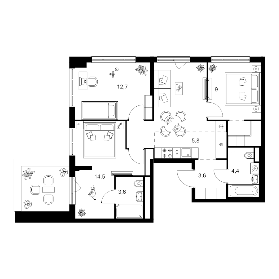 4 ккв (Евро) 72 м²
