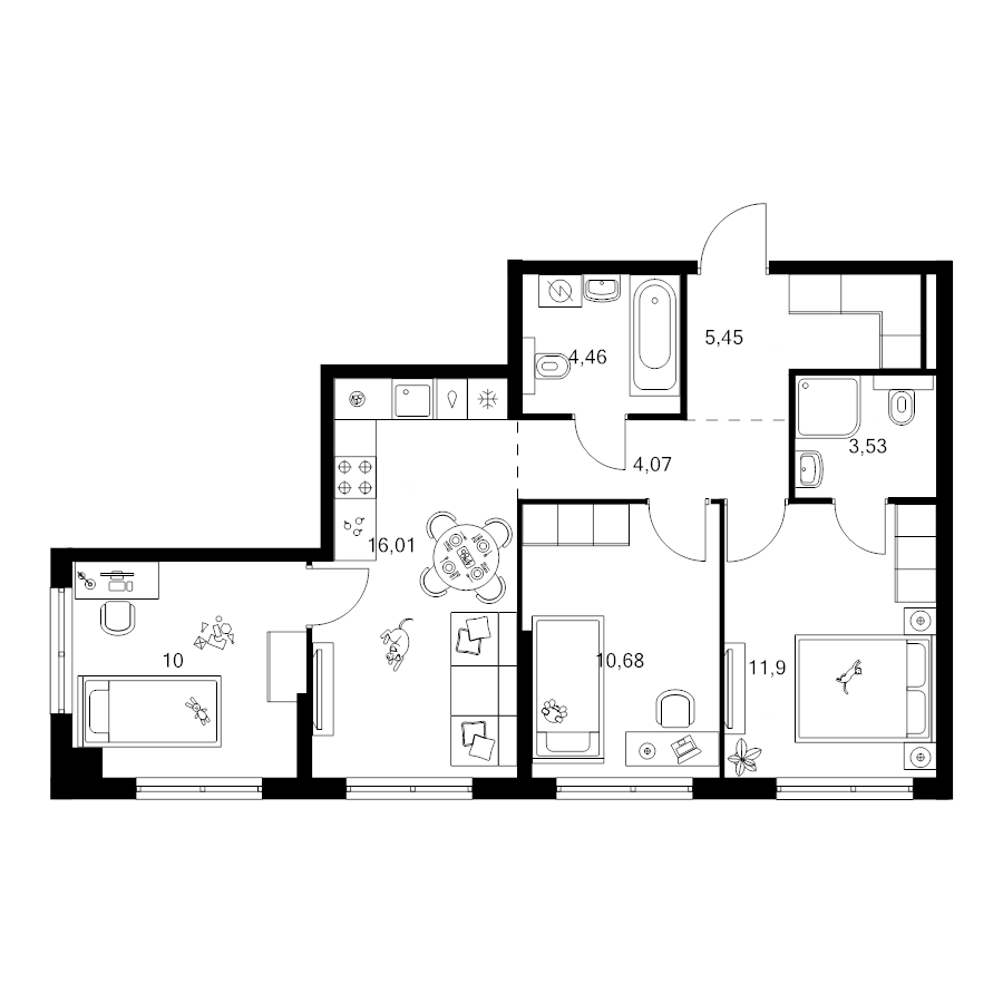 4 ккв (Евро) 66,1 м²