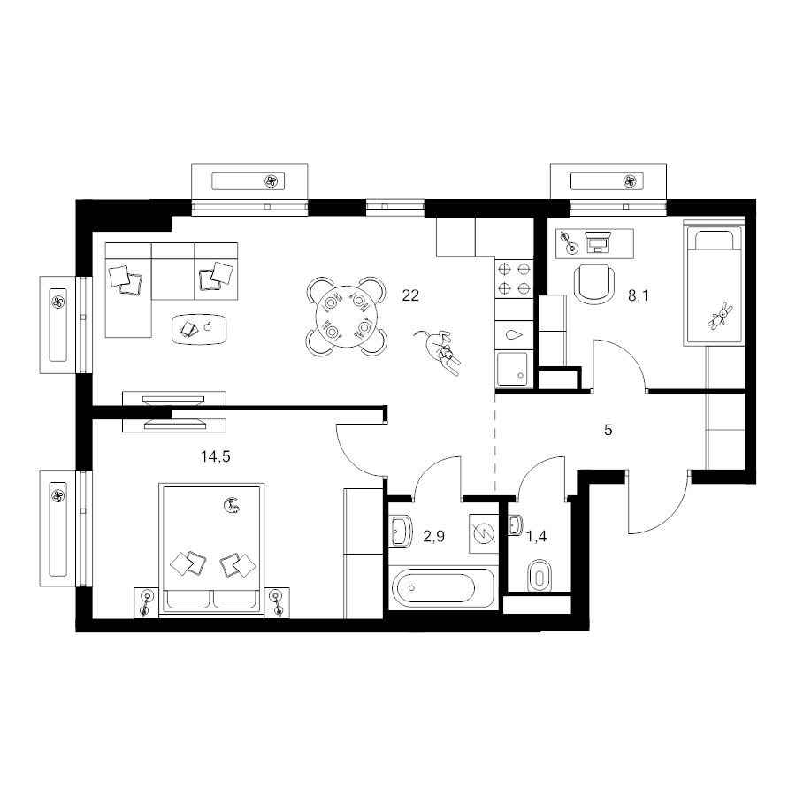 3 ккв (Евро) 53,9 м²