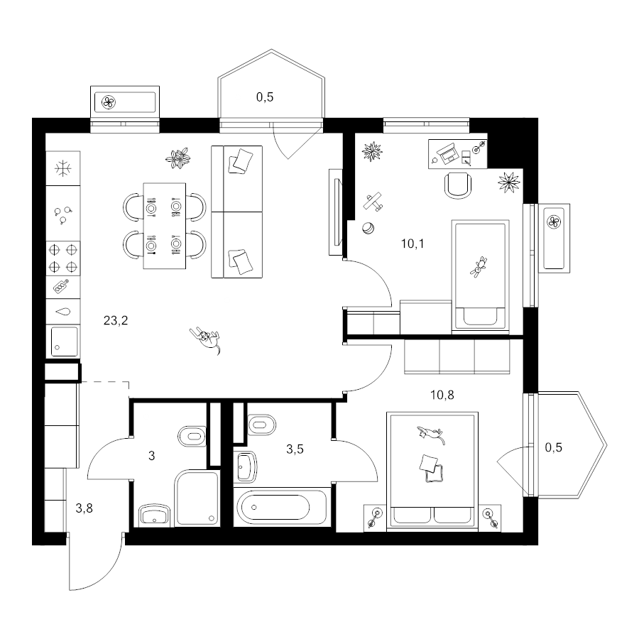 3 ккв (Евро) 55,4 м²