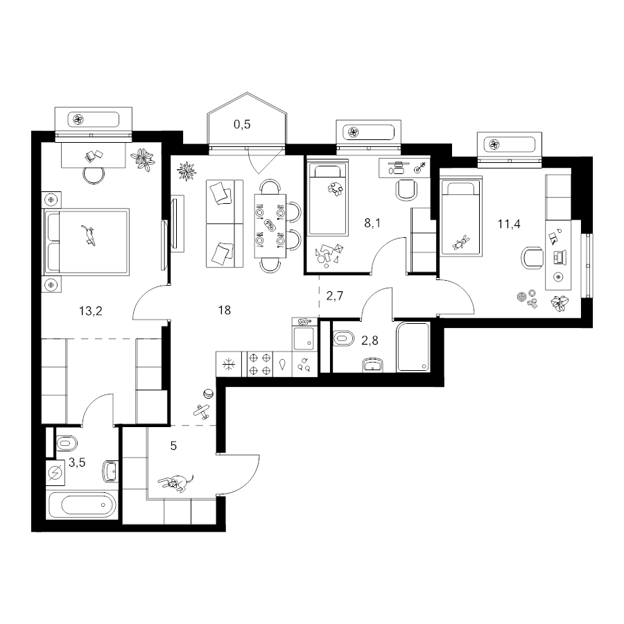 4 ккв (Евро) 71 м²