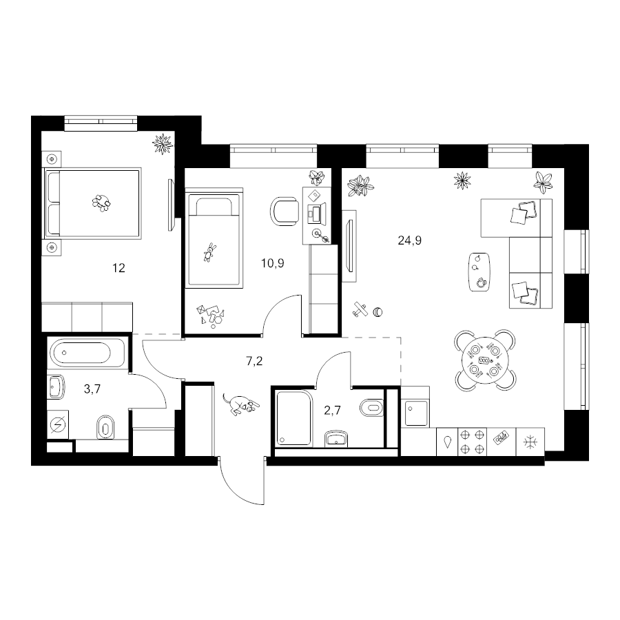 3 ккв (Евро) 63,8 м²