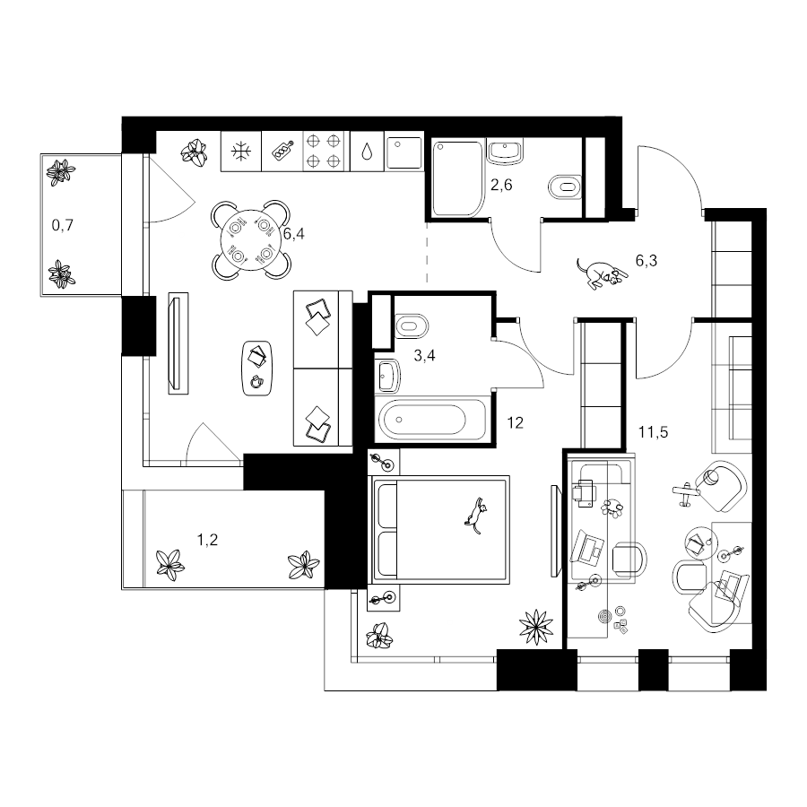 3 ккв (Евро) 53,8 м²
