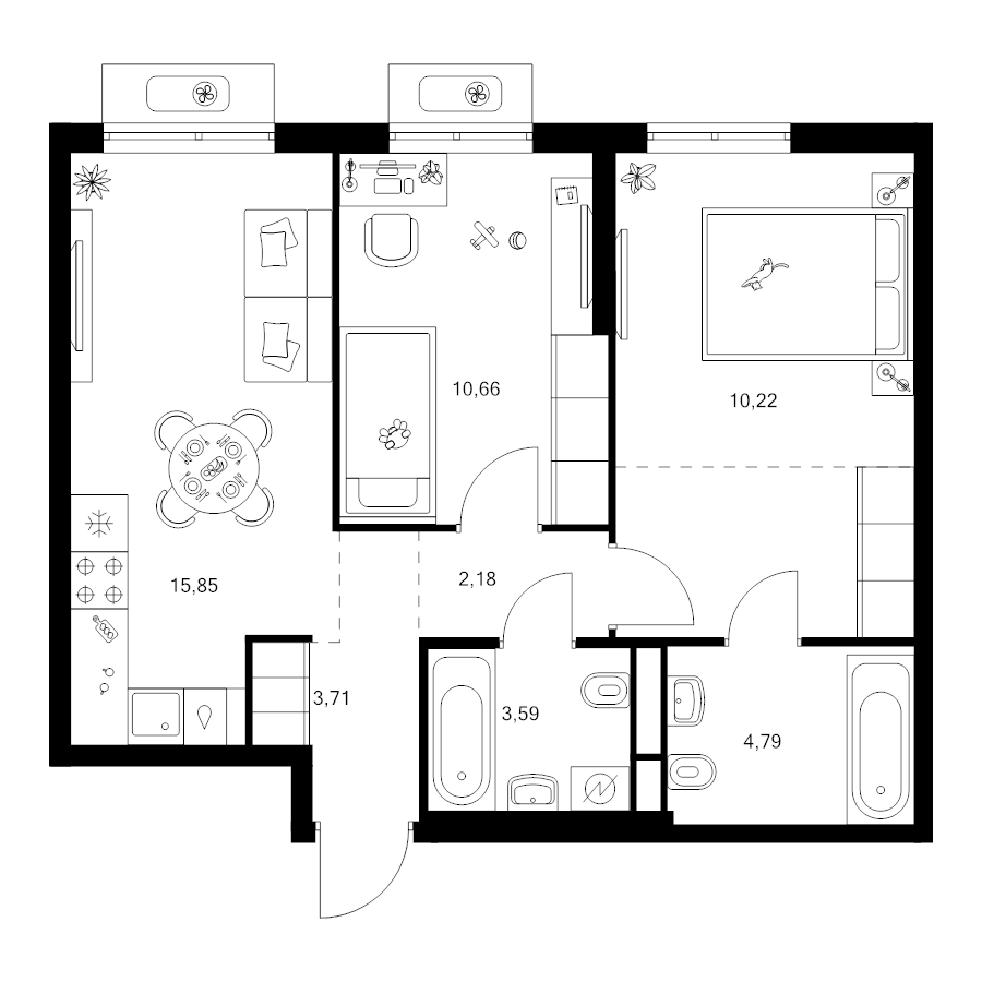 3 ккв (Евро) 56,5 м²