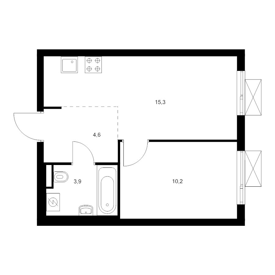 2 ккв (Евро) 34 м²