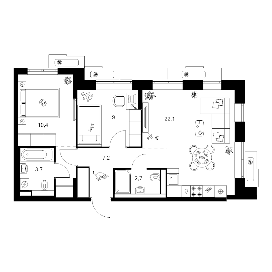 3 ккв (Евро) 57,5 м²