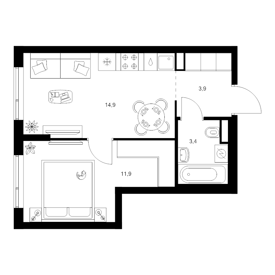 2 ккв (Евро) 34,1 м²
