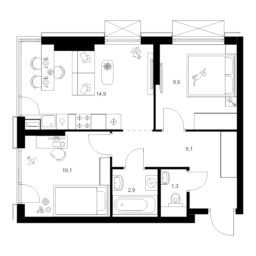 3 ккв (Евро) 47,9 м²