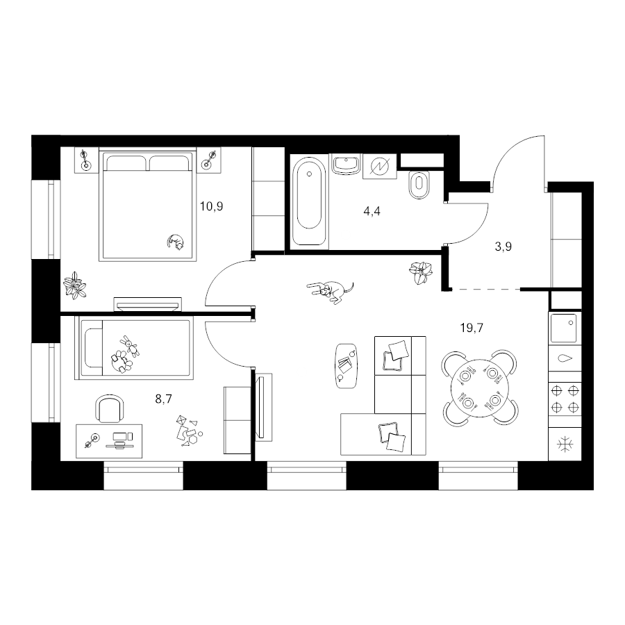 3 ккв (Евро) 47,6 м²
