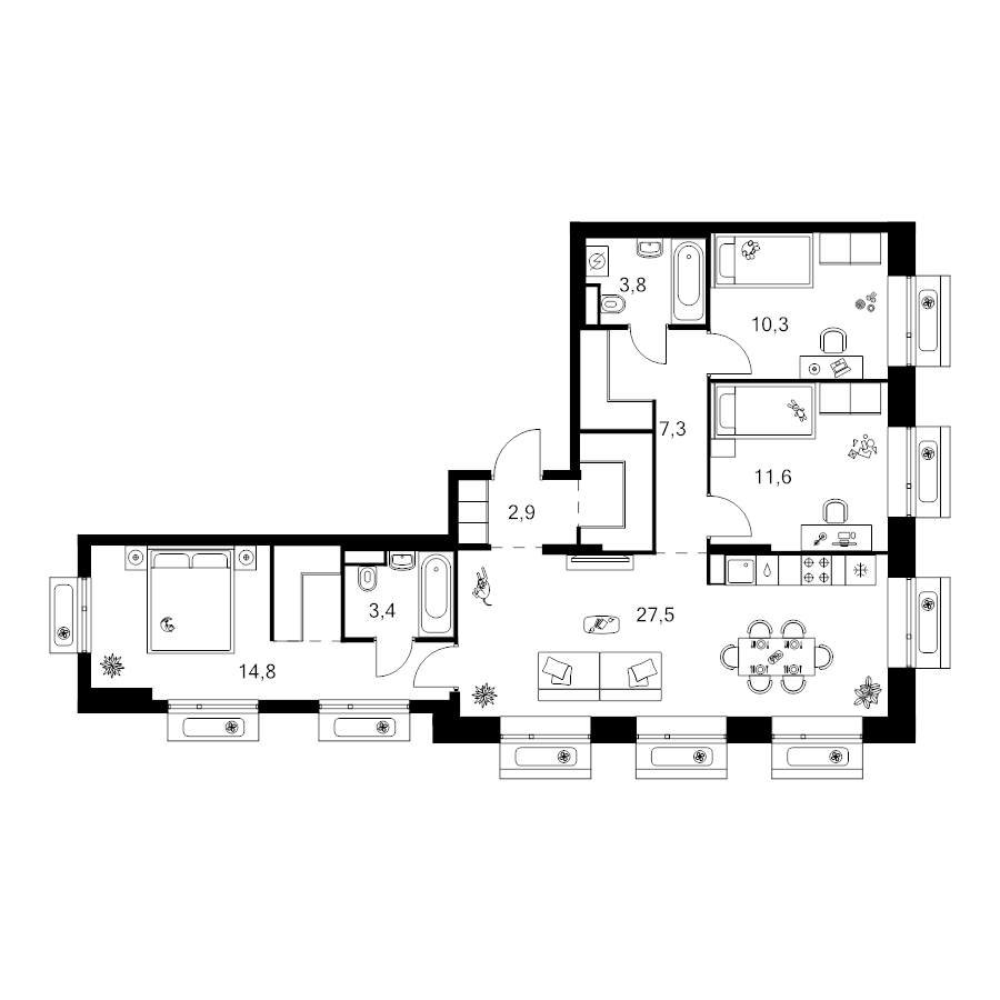 4 ккв (Евро) 87,4 м²
