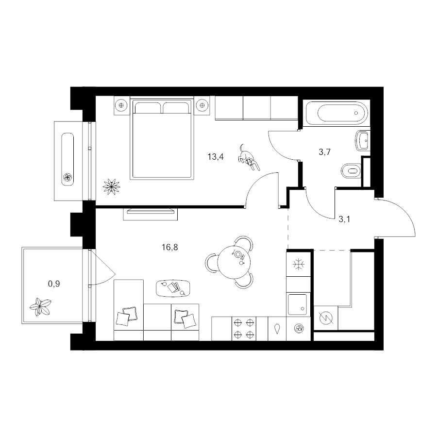 2 ккв (Евро) 40,8 м²