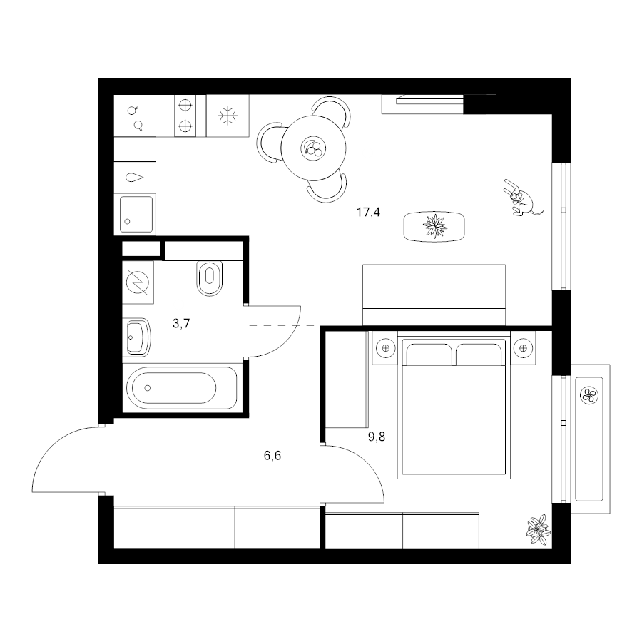 2 ккв (Евро) 37,5 м²