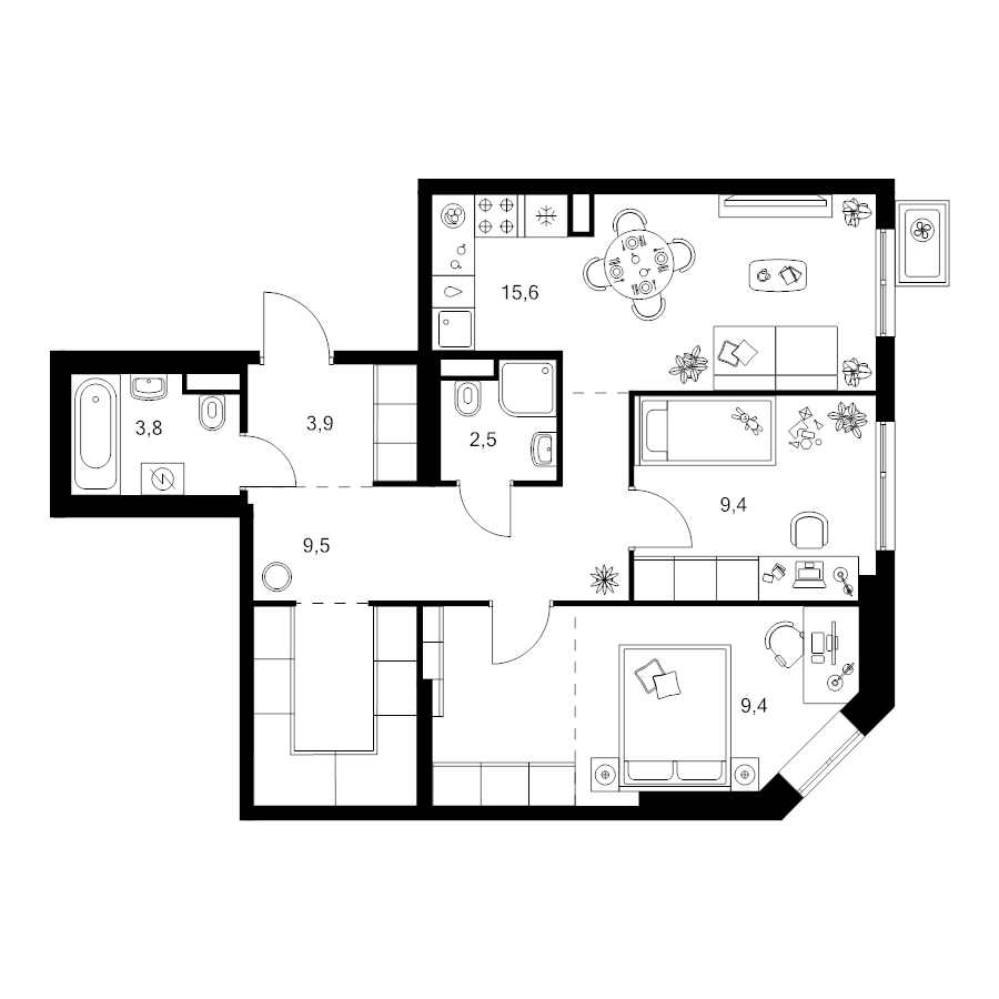 3 ккв (Евро) 66,2 м²