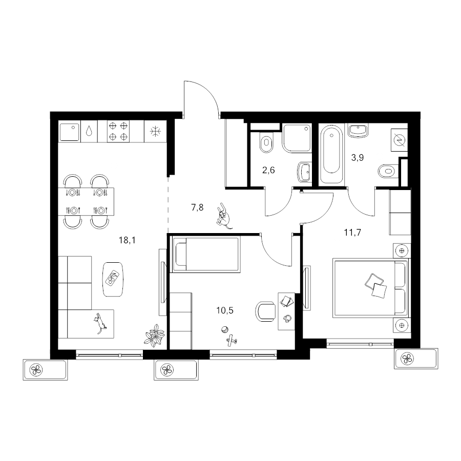 3 ккв (Евро) 54,6 м²