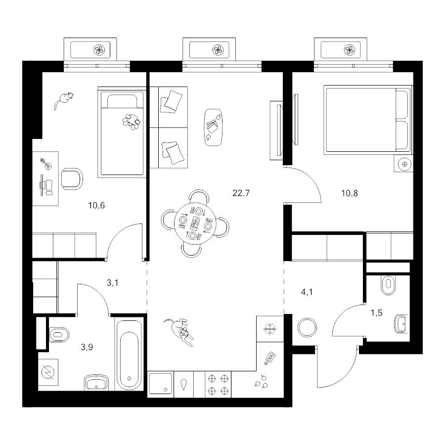 3 ккв (Евро) 56,7 м²