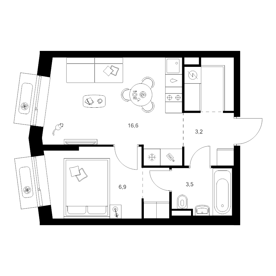 2 ккв (Евро) 36,6 м²