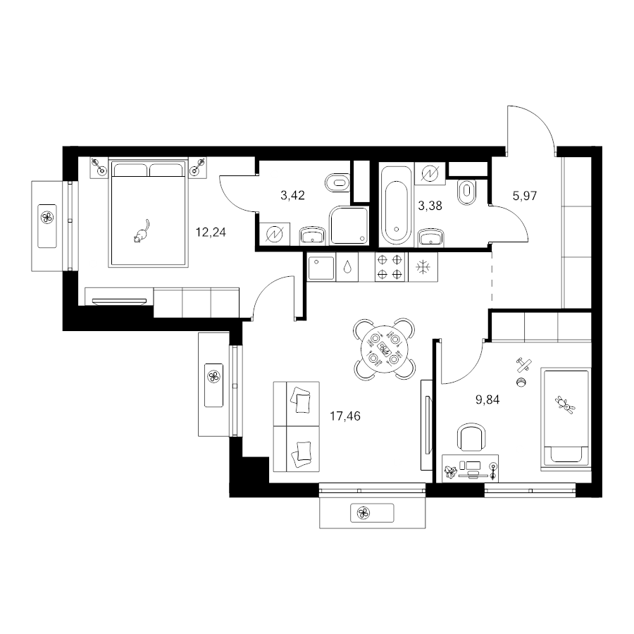 3 ккв (Евро) 52,3 м²