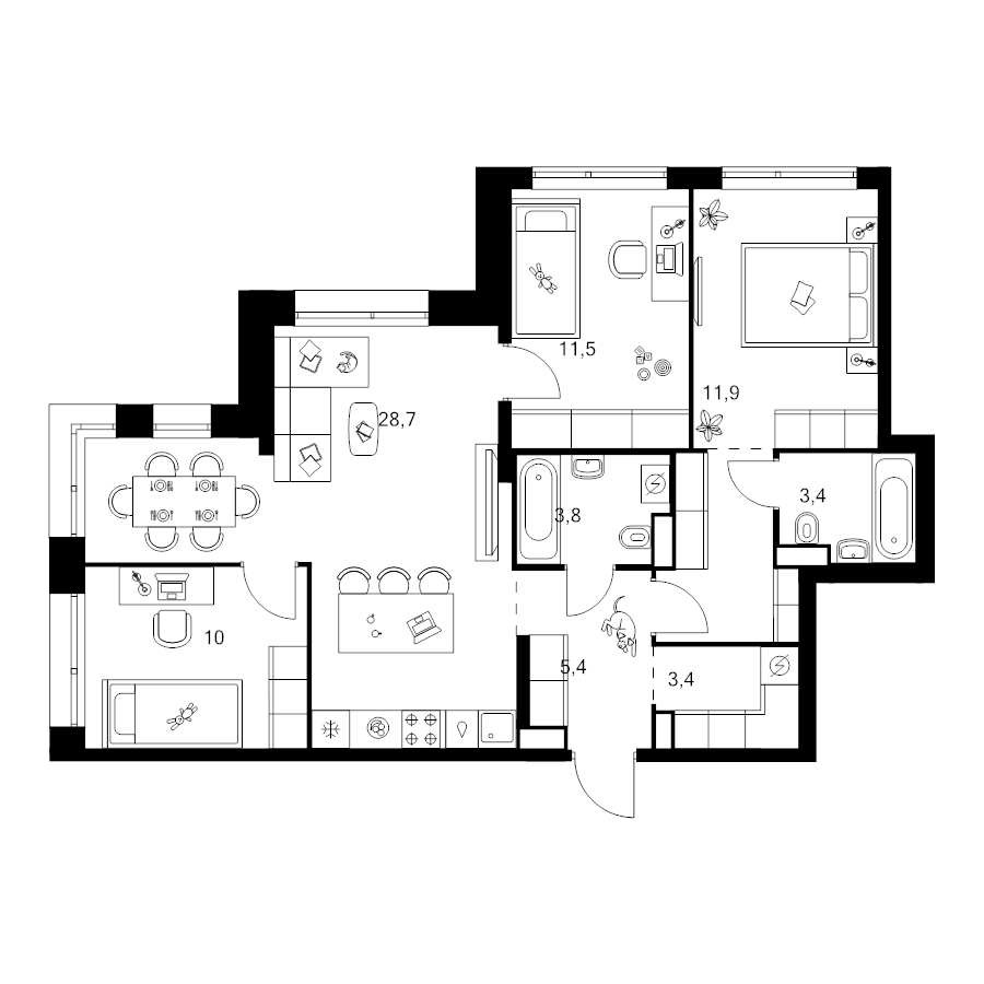4 ккв (Евро) 83,6 м²