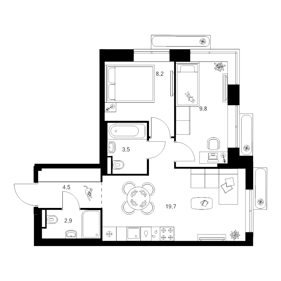 3 ккв (Евро) 48,6 м²
