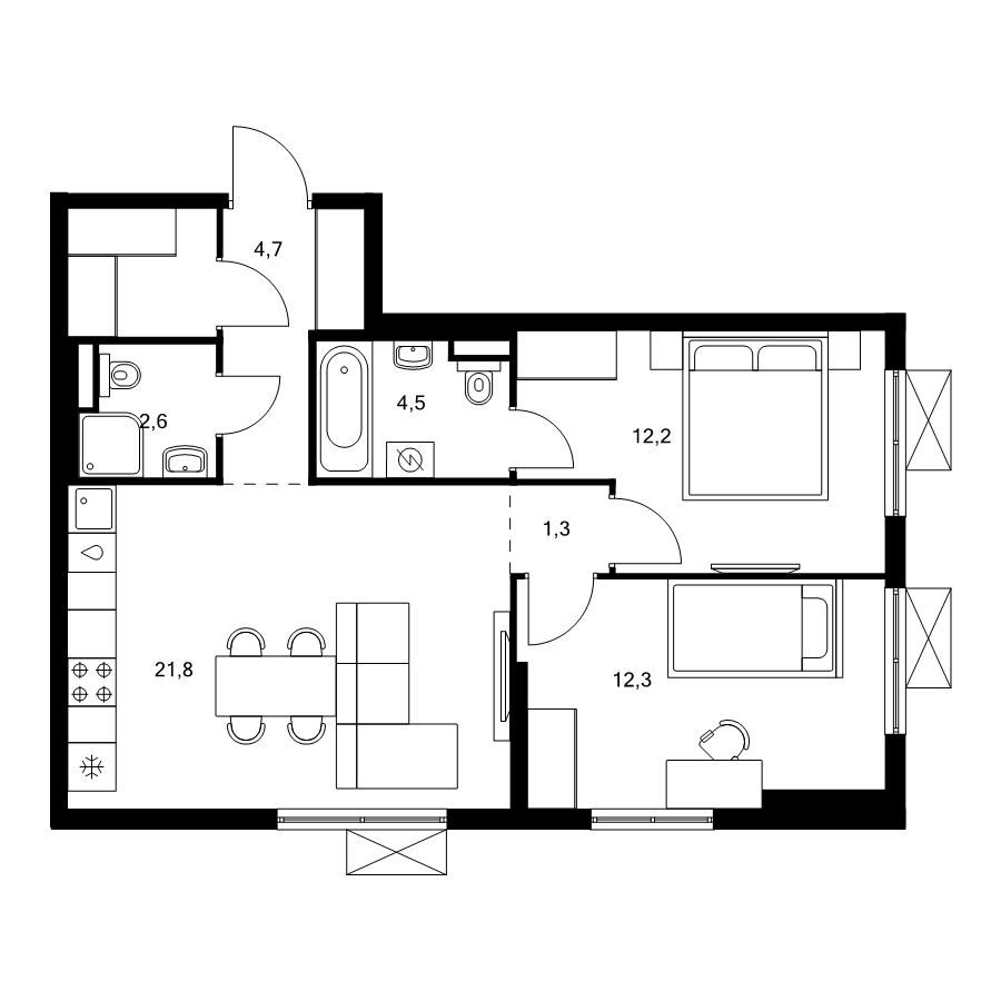 3 ккв (Евро) 62,3 м²