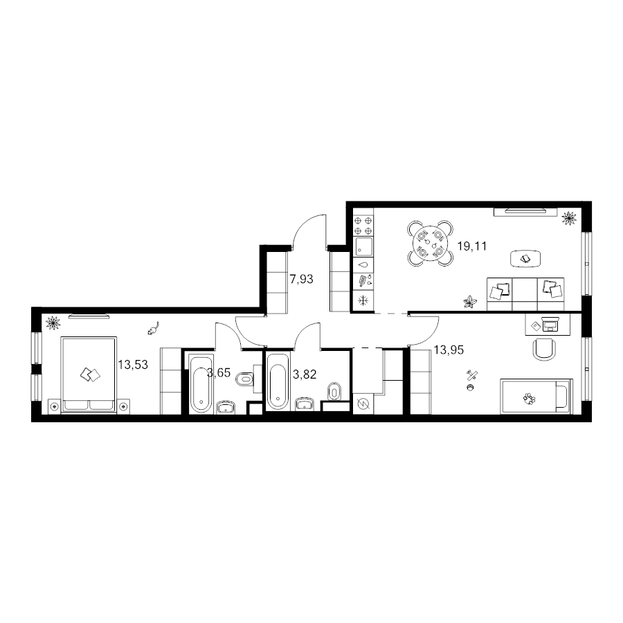 3 ккв (Евро) 64,6 м²