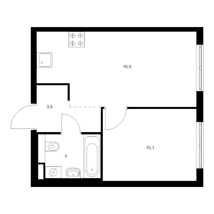 2 ккв (Евро) 34,5 м²