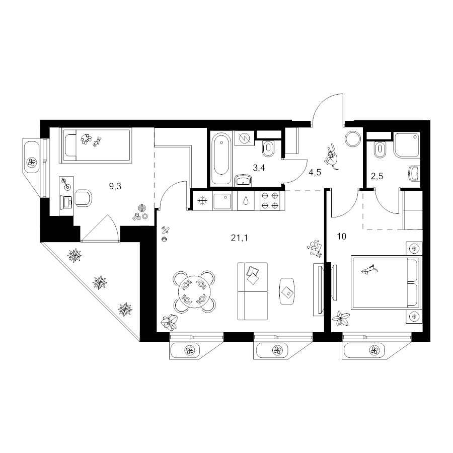 3 ккв (Евро) 59 м²