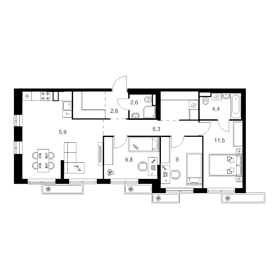 4 ккв (Евро) 80,3 м²