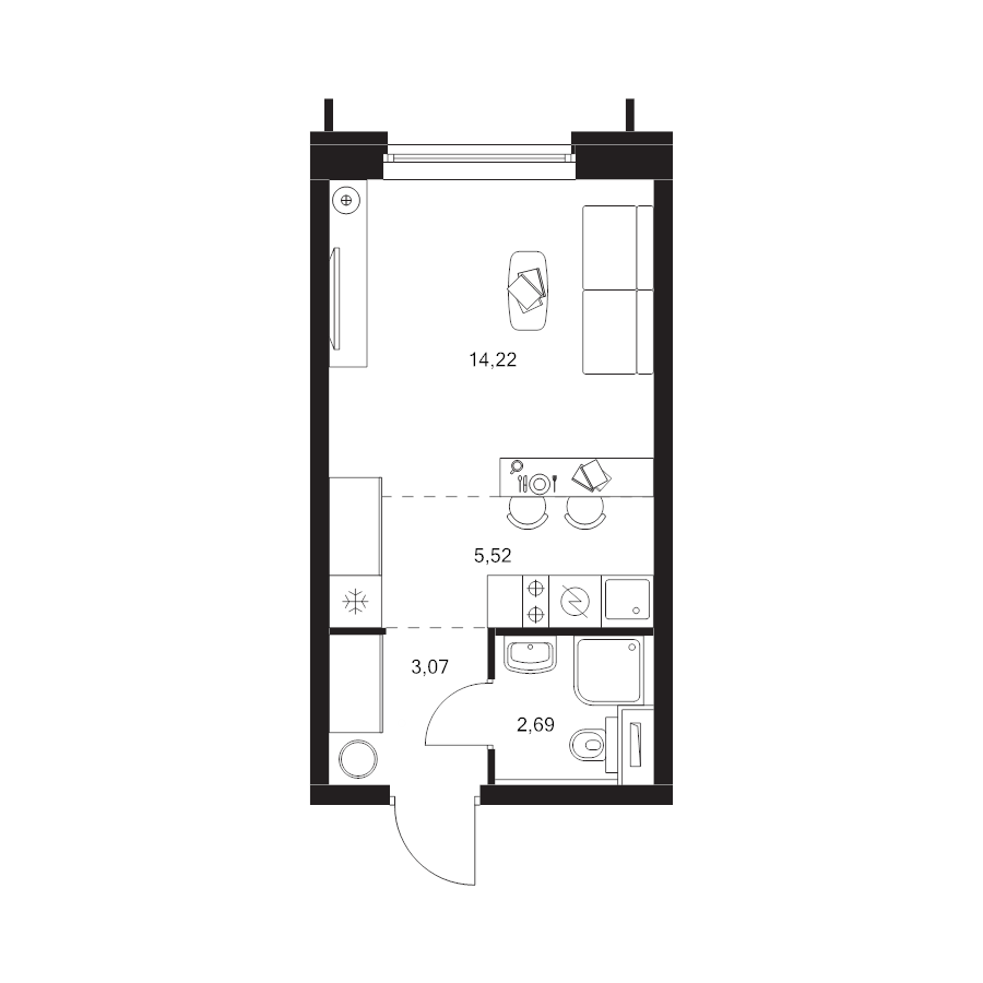 Студия 24,3 м²