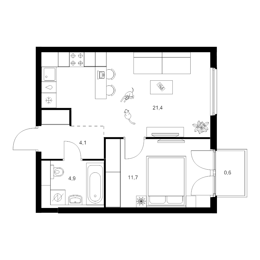 2 ккв (Евро) 42,7 м²