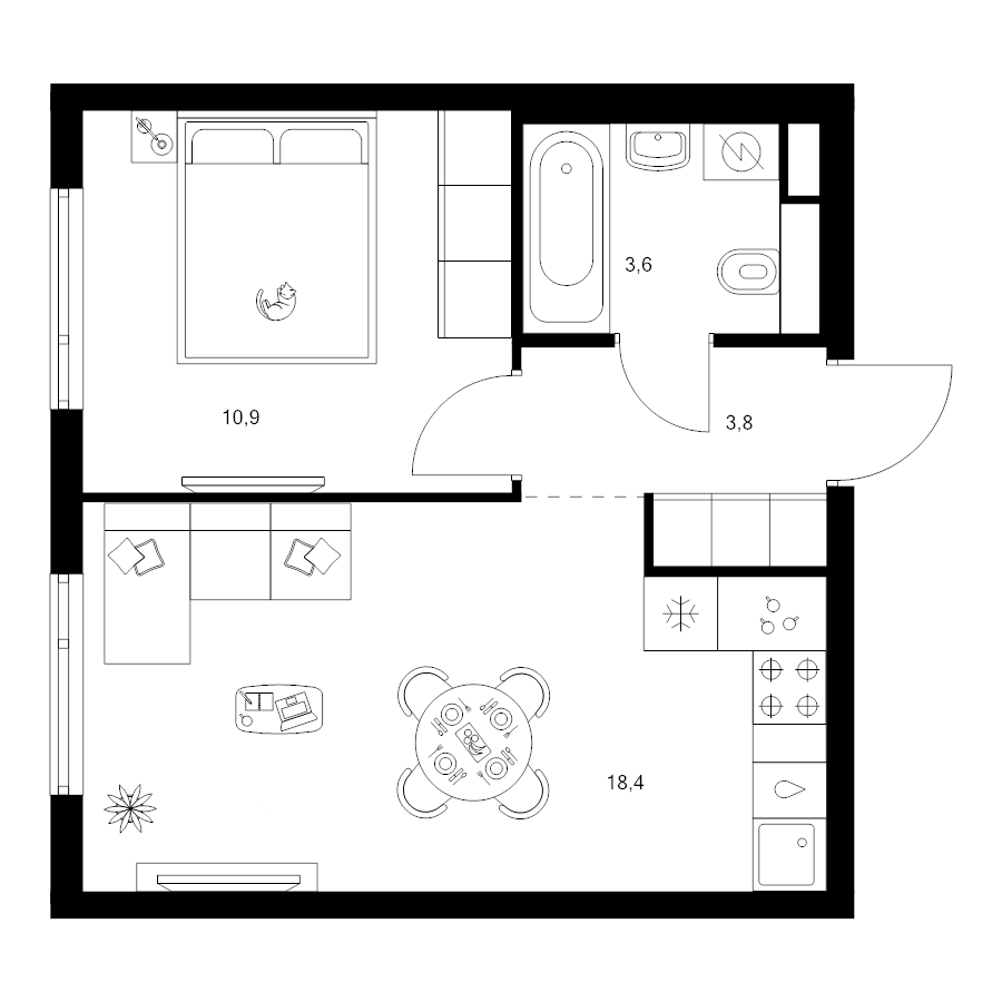 2 ккв (Евро) 36,7 м²