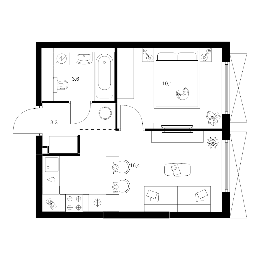 2 ккв (Евро) 33,4 м²