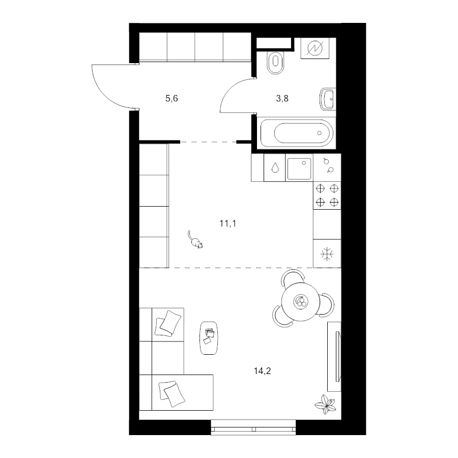 Студия 34,7 м²