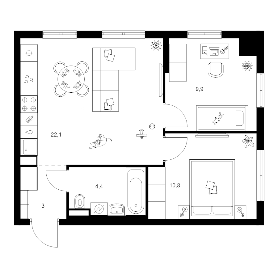 3 ккв (Евро) 50,2 м²