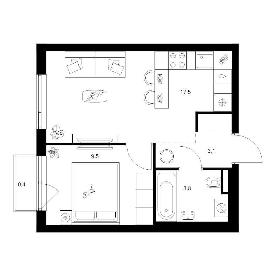 2 ккв (Евро) 34,3 м²