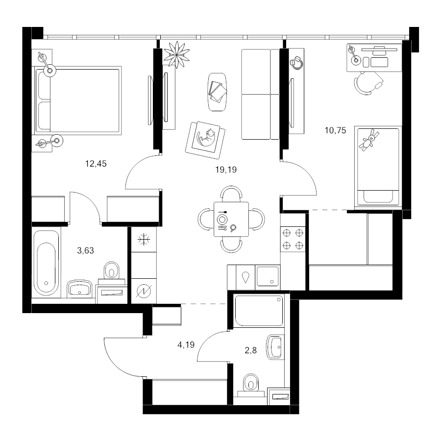 3 ккв (Евро) 56,7 м²